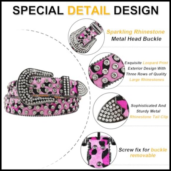 Rhinestone Leopard Print Belt Faux Leather Western Cowgirl Y2K main image 5